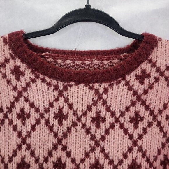 Maeve Anthropologie Siegfried Sweater Women's XS Pink Maroon Wool Argyle Preppy - Picture 5 of 12